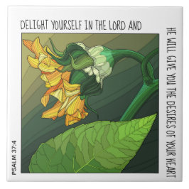 黄色はっきりしたい花と詩と詩編37:4 タイル