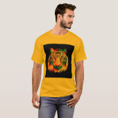 "黄色はっきりしたで：激しいスピアのためのライオンのロゴT型 Tシャツ (正面フル)