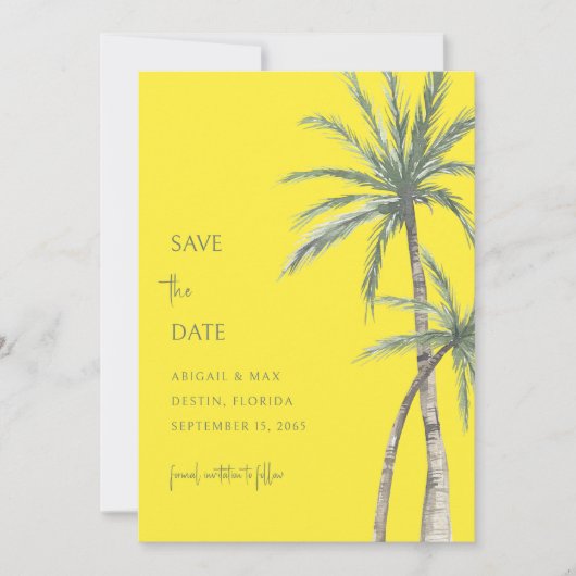 黄色はっきりしたのヤシの木の宛先の日付を保存 セーブザデート (正面)