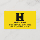 黄色はっきりしたアルファベットH電球プラグのモチーフ電気技師 名刺 (正面)