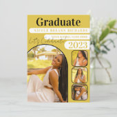 黄色はっきりした黒タイポグラフィ写真卒業 招待状 (スタンド正面)