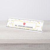 黄色はピンクのAppleの先生のネームプレートを書きます デスクネームプレート (正面)