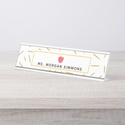 黄色はピンクのAppleの先生のネームプレートを書きます デスクネームプレート (正面)