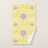 黄色は紫色のはすの花パターンと渦巻きます バスタオルセット (ハンドタオル)