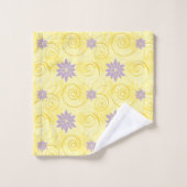 黄色は紫色のはすの花パターンと渦巻きます バスタオルセット (ウォッシュタオル)