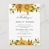 黄色ひまかわいらしわりフローラ結婚式招待状 ポストカード (正面)