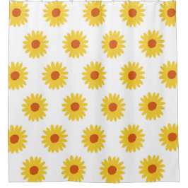 黄色ひまわりかわいらしレトロY2Kパターン シャワーカーテン