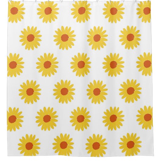 黄色ひまわりかわいらしレトロY2Kパターン シャワーカーテン (正面)