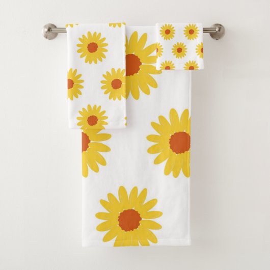 黄色ひまわりかわいらしレトロY2Kパターン バスタオルセット (インサイチュ)