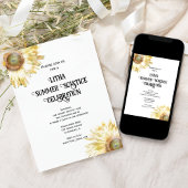 黄色ひまわりの水彩リザイン 夏至祭のお祝い 招待状