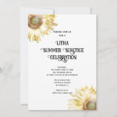 黄色ひまわりの水彩画リザ夏至祭のお祝い 招待状 (正面)