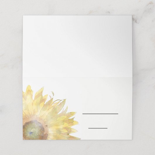黄色ひまわりの水彩画 プレイスカード (外部開封)