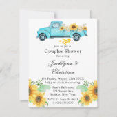 黄色ひまわりアクアヴィンテージトラックカップルシャワー 招待状 (正面)
