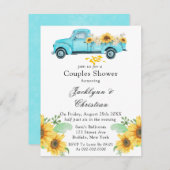 黄色ひまわりアクアヴィンテージトラックカップルシャワー 招待状 (正面/裏面)