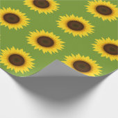 黄色ひまわりイラストレーション模様（緑） ラッピングペーパー (角)
