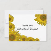 黄色ひまわりエッジ結婚のフラットサンキューノート ノートカード (正面)