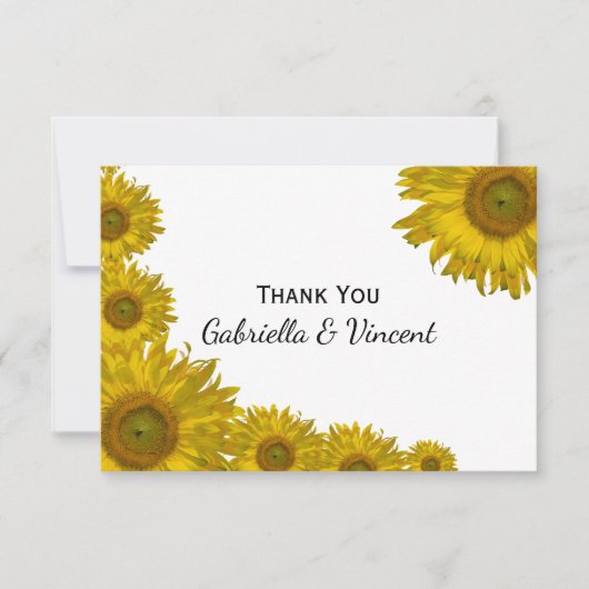 黄色ひまわりエッジ結婚のフラットサンキューノート ノートカード (正面)