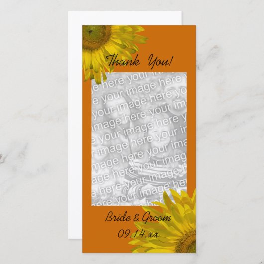 黄色ひまわりオレンジ色ありがとうフォトカード サンキューカード (正面/裏面)
