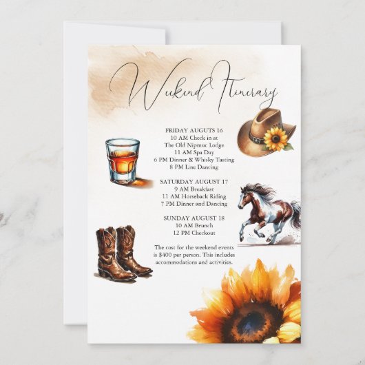 黄色ひまわりカウボーイブーツ50誕生日 招待状 (裏面)