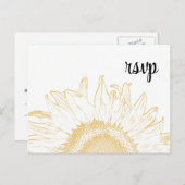 黄色ひまわりグラフィックウェディングRSVP応答 インビテーションポストカード (正面/裏面)
