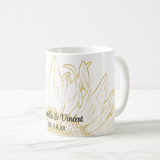 黄色ひまわりグラフィック結婚ズ コーヒーマグカップ (正面右)