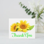 黄色ひまわりサンフラワーありがとう緑の結婚式の花 ポストカード (スタンド正面)