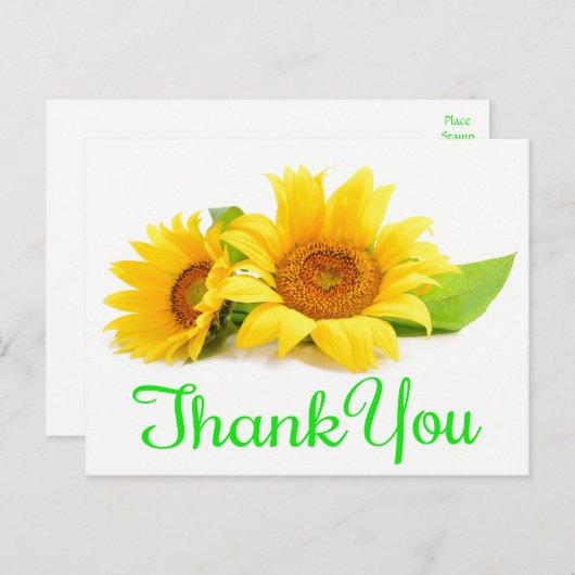黄色ひまわりサンフラワーありがとう緑の結婚式の花 ポストカード (正面/裏面)