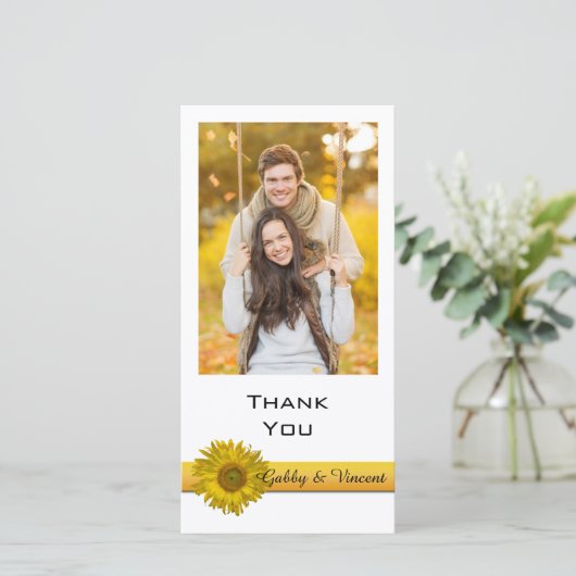 黄色ひまわりストライプの花ありがとうフォトカード サンキューカード (スタンド正面)