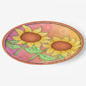 黄色ひまわりテクスチャピンクグリーンフローラ ペーパープレート (アングル)
