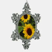 黄色ひまわりデザインクリスマス飾り スノーフレークピューターオーナメント (左)