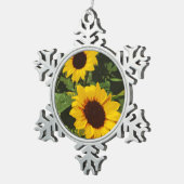 黄色ひまわりデザインクリスマス飾り スノーフレークピューターオーナメント (右)