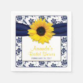 黄色ひまわりネイビーパーソナライズされたブルー結婚ズ スタンダードカクテルナプキン