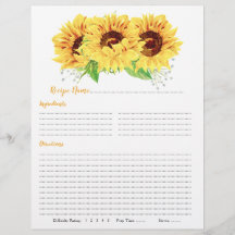 黄色ひまわりバインダーレシピインサート