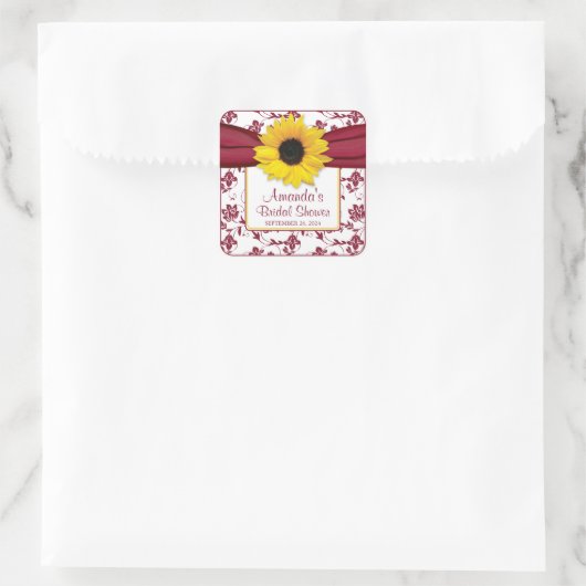 黄色ひまわりバーガンパーソナライズされたディ結婚ズ スクエアシール (バッグ)