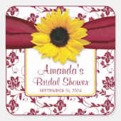 黄色ひまわりバーガンパーソナライズされたディ結婚ズ スクエアシール (正面)