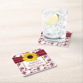 黄色ひまわりバーガンパーソナライズされたディ結婚ズ スクエアペーパーコースター (インサイチュ)