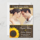 黄色ひまわりバーンドウッド写真保存日 マグネット招待状 (正面)