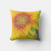 黄色ひまわりパインタリーグリーンのアクセント クッション (正面)