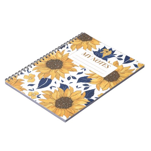 黄色ひまわりパタモダンーン背景デザイン ノートブック (左側)