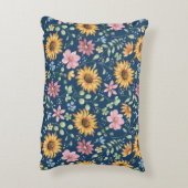 黄色ひまわりピンクフローラブルースロー アクセントクッション (裏面(縦))