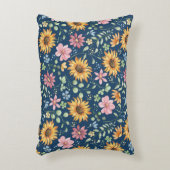 黄色ひまわりピンクフローラブルースロー アクセントクッション (正面(垂直))