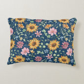 黄色ひまわりピンクフローラブルースロー アクセントクッション (裏面)