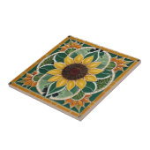 黄色ひまわりフェイクモザイクダークグリーン タイル (側面)