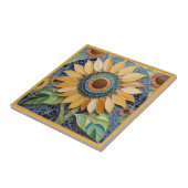 黄色ひまわりフェイクモザイクブルーグリーン タイル (側面)