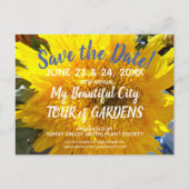 黄色ひまわりフォトガーデンツアー日付保存 インビテーションポストカード (正面)