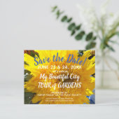 黄色ひまわりフォトガーデンツアー日付保存 インビテーションポストカード (スタンド正面)