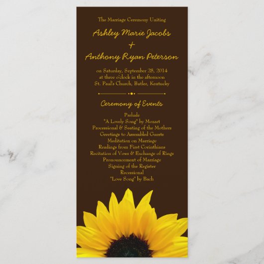 黄色ひまわりフラワーブラウン結婚式 プログラム (正面)