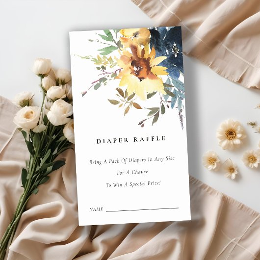 黄色ひまわりフローラおむつラッフルベビーシャワー エンクロージャーカード