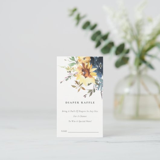 黄色ひまわりフローラおむつラッフルベビーシャワー エンクロージャーカード (スタンド正面)