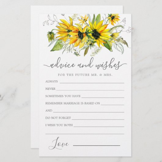 黄色ひまわりフローラアドバイスとウィッシュズカード (正面/裏面)